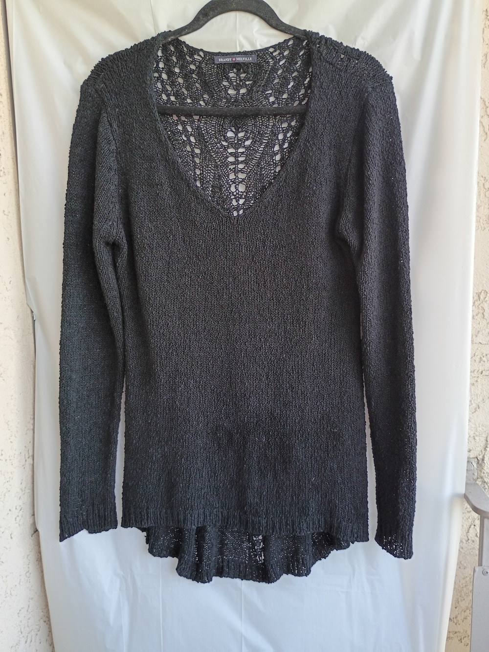 Brandy Melville Black Jordan Open Knit Wool Blend V-Neck Sweater OS